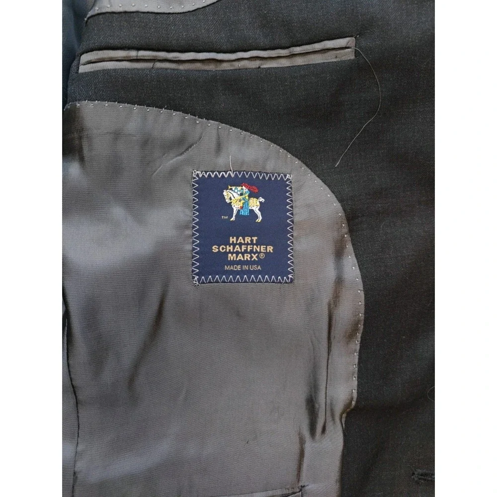 Hart Schaffner Marx Mens Wool Sports Coat 42L Charcoal Black USA Made S601